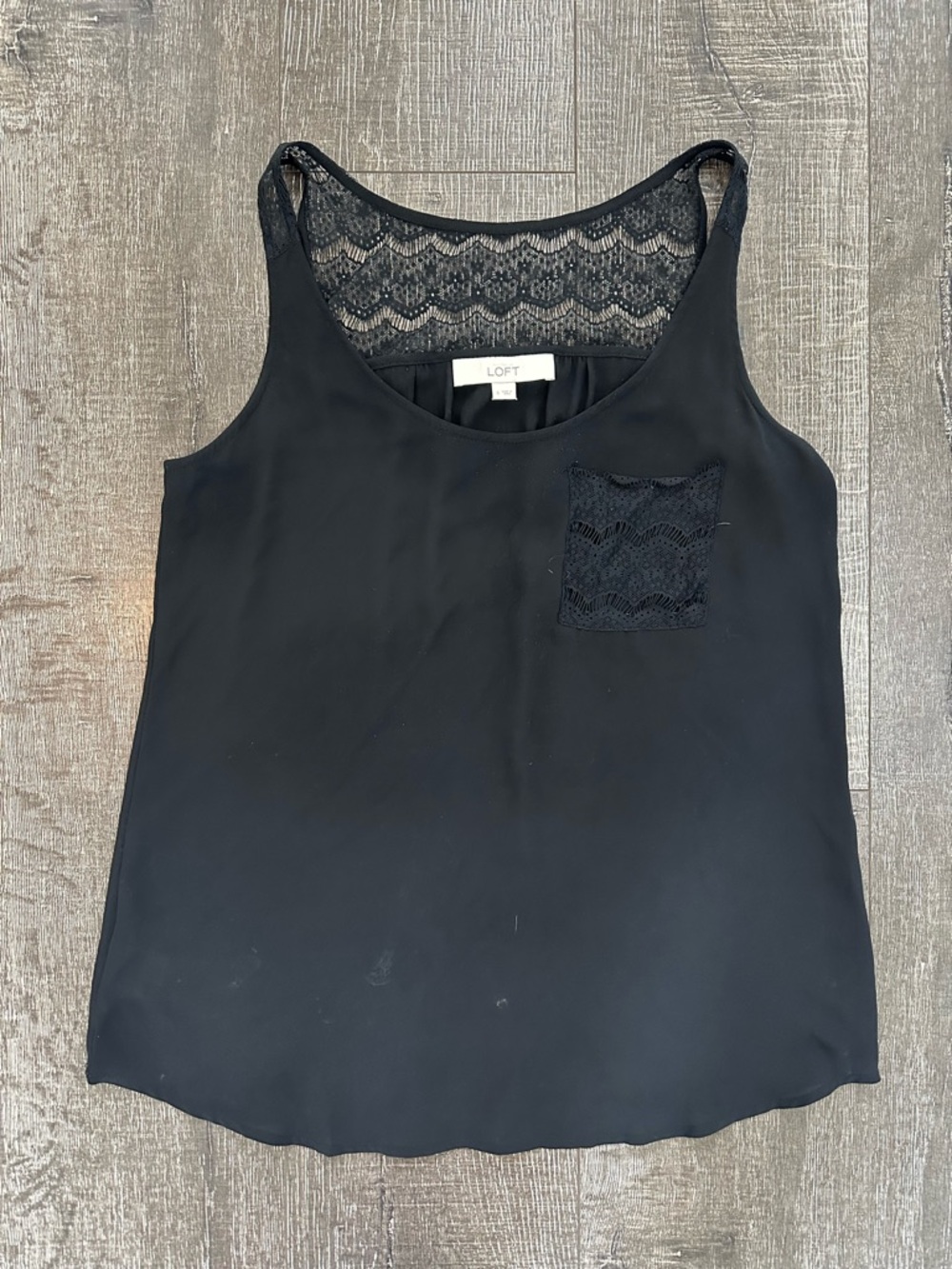 LOFT Black Lace Back & Pocket Sleeveless Tank Top Small